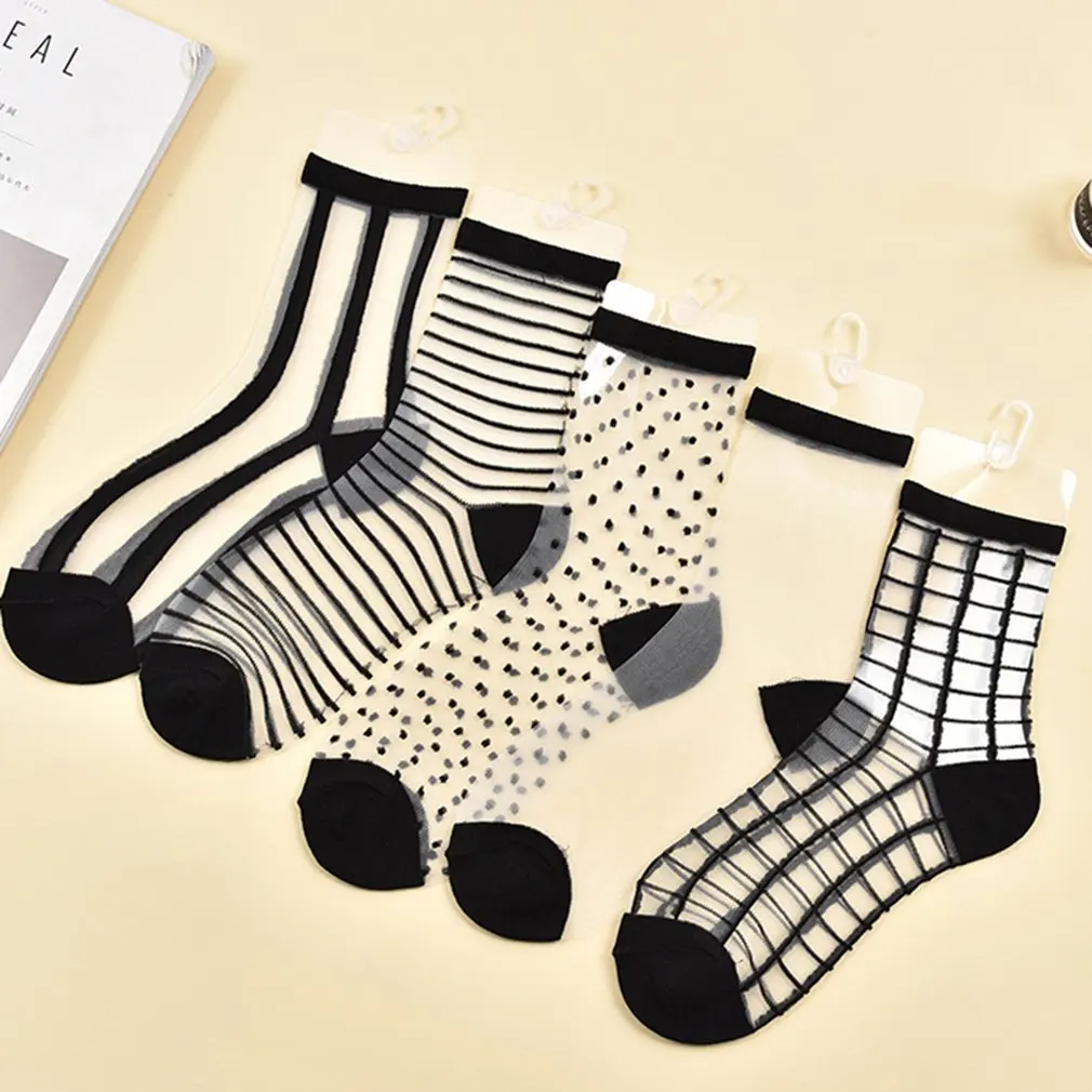 Модные супер тонкие шелковые носки средней длины с кристаллами Дышащие