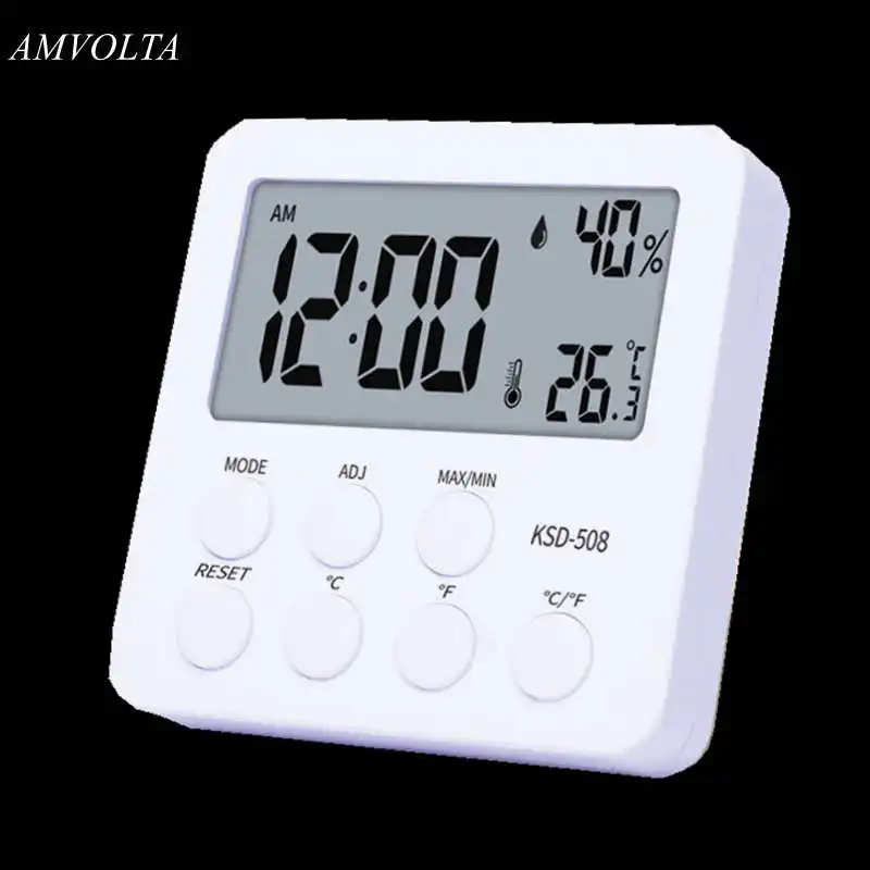 Amvolta Thermometer Hygrometer Weather Station Digital Temperature Meter Temperature Controller LCD Humidity Meter for Baby Room mestek 50 800 degree digital thermometer humidity meter infrared thermometer hygrometer temperature humidity meter pyrometer