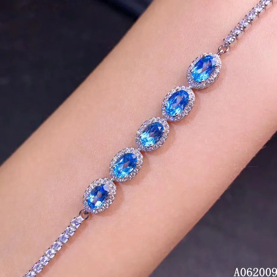 KJJEAXCMY fine jewelry 925 sterling silver inlaid natural blue topaz bracelet popular girl hand bracelet support test