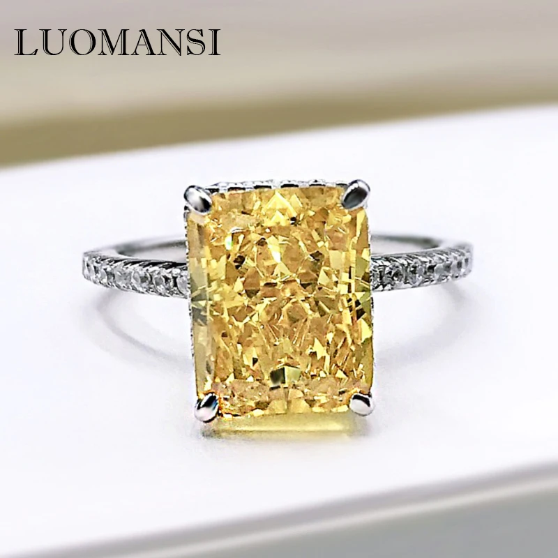 

Luomansi S925 серебро 8*10 мм Сверкающее желтое синее розовое высокоуглеродистое кольцо с бриллиантами Женские Ювелирные изделия для юбилея кокте...