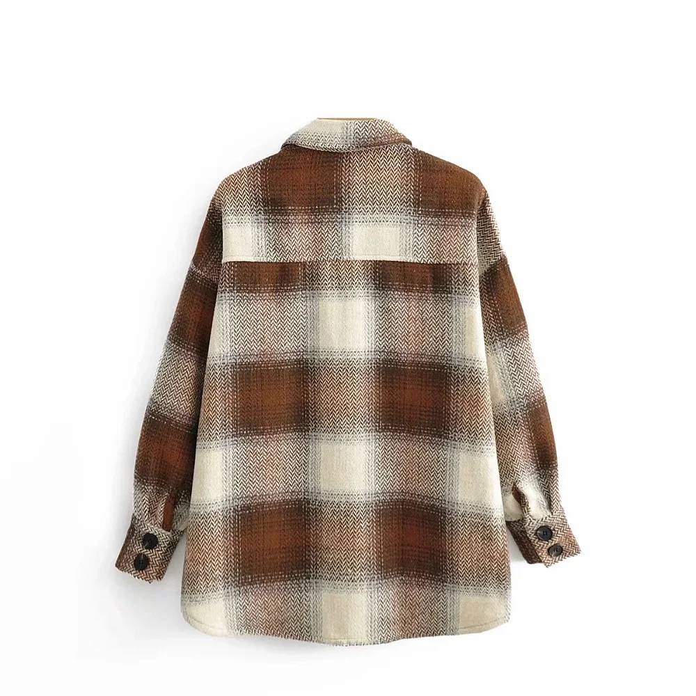 

Ladies Vintage Oversized Overshirts Plaid Jacket Women Coat Long Sleeve Loose Woolen Jacket Female Coats Outerwear Chic Tops