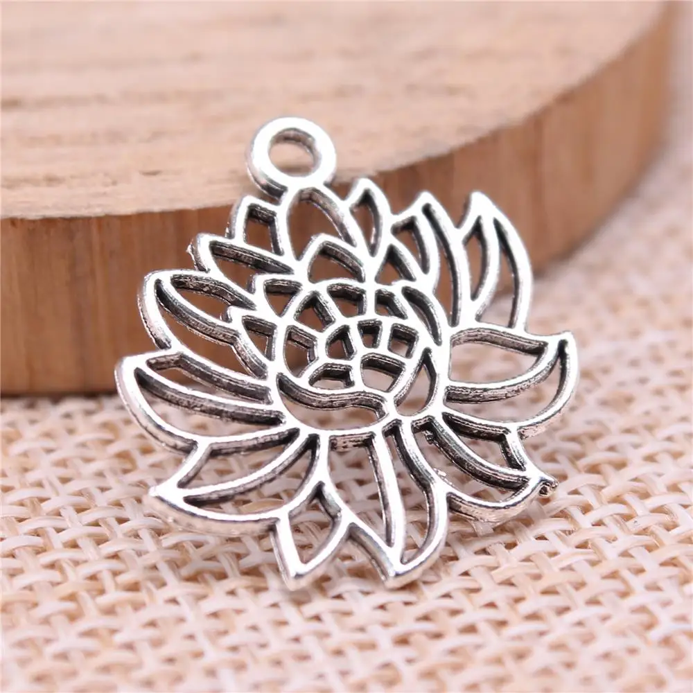 

Lotus Charms For Jewelry Making Findings Handmade DIY Craft 20pcs Antique Silver Color 22x20mm