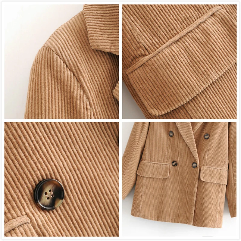 Женский вельветовый Блейзер однотонный офисный пиджак с карманами верхняя