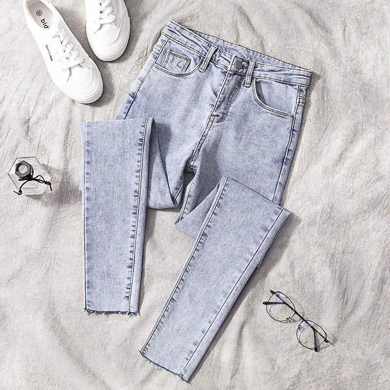 

2020 New Arrival Autumn Winter Harajuku Softener Washed Denim Pants Women High Waist Bleached Skinny Pencil Jeans Trousers N25