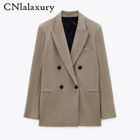 cnlalaxury za women 2021 solid blazer coat vintage double breasted long sleeve jacket female outerwear chic tops veste femme
