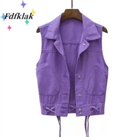fdfklak new spring autumn korean fashion sleeveless jacket all match strappy denim vest women purple short vest coat abrigos