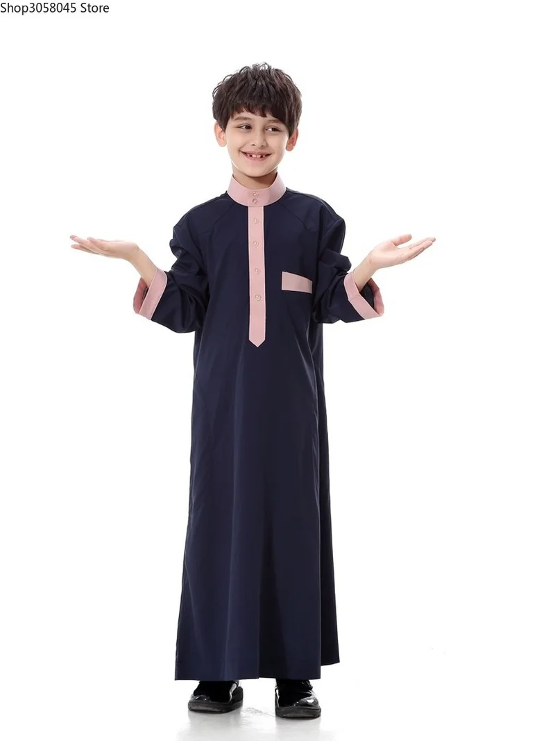 Arabic clothing for men Muslim kids abaya Stand collar ropa de dubai arabe djellaba long sleeve boy | Тематическая одежда и