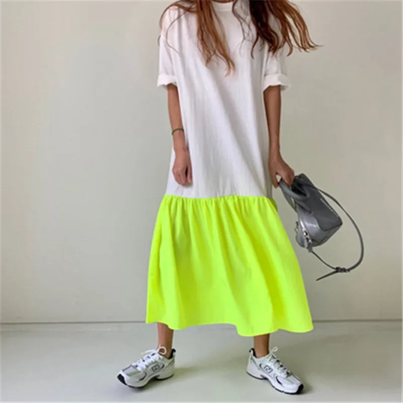 Женский хлопковый сарафан в Корейском стиле свободное Макси платье с круглым