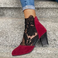2021 new spring and autumn lace suede high heeled thick heeled female work shoes
