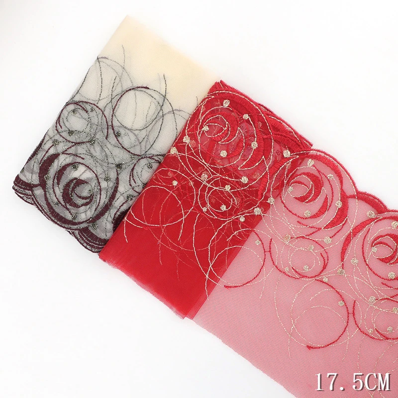 2 ярда новая кружевная аппликация с вышивкой лента для шитья красные ленты