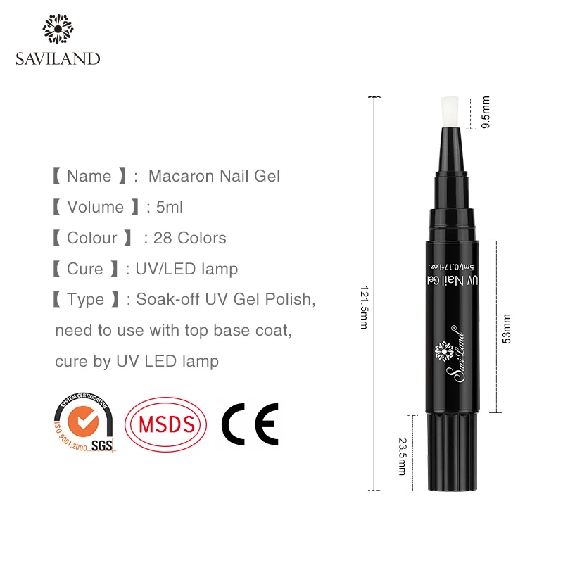 Saviland Macaron Nail Gel Pen 28 Colors Glitter Fluorescent Uv Lacquer Varnish Hybrid Soak Off Primer Top Coat for Nails | Красота и