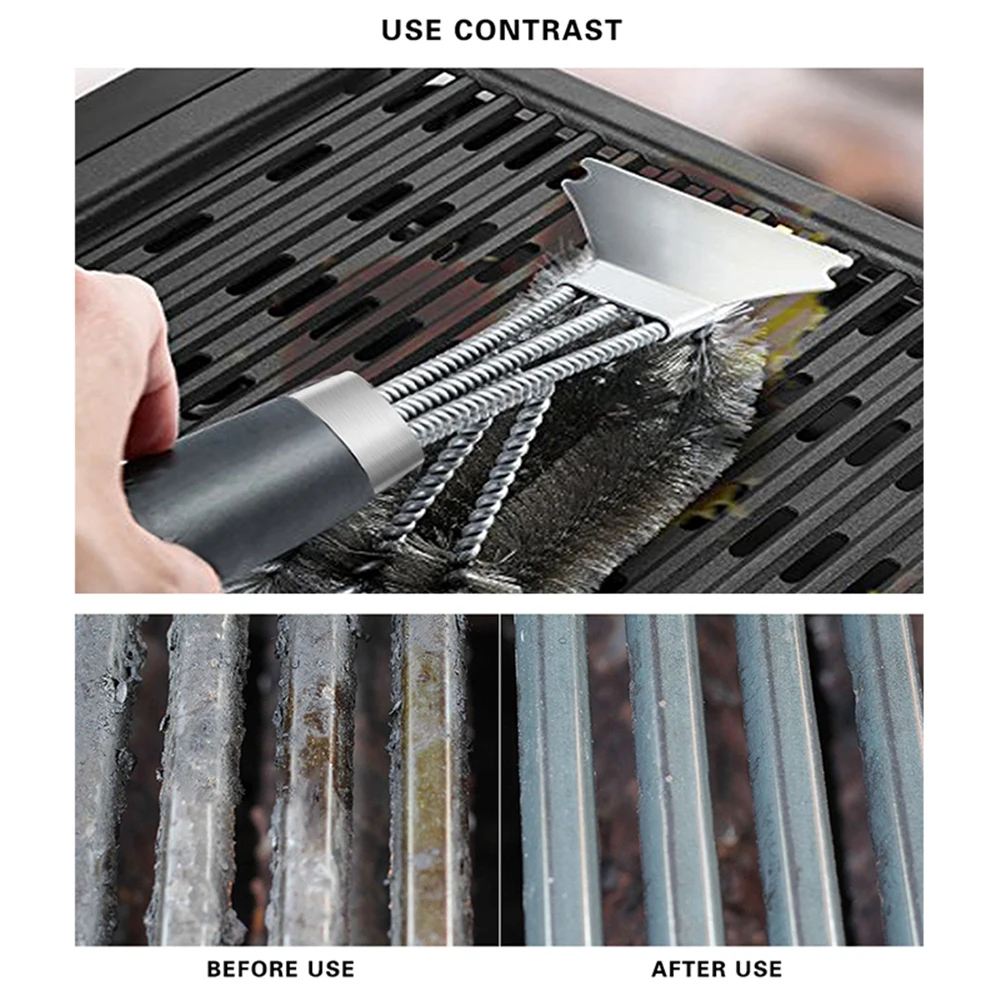 

Stainless Steel Grill Brush Barbecue Cooking Accessories Barbecue Cleaning Brush 3 In 1 Barbecue Grill Brushes BBQ Clean Tool