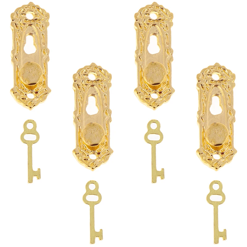

1/12 Doll House Miniature Mini Golden Metal Door Handle with Key Hardware