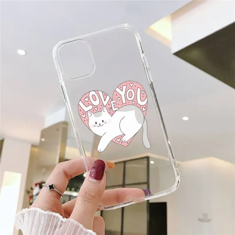 

Creative white Cute cartoon cat Phone Case Transparent soft For iphone 5 5s 5c se 6 6s 7 8 11 12 plus mini x xs xr pro max