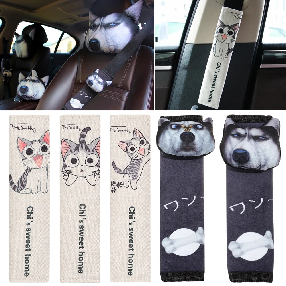 

1PC Cartoon Interior Safety Belt Protector Soft Flannel Three-Dimensional Shoulder Guard Strap Car Accessories General Model