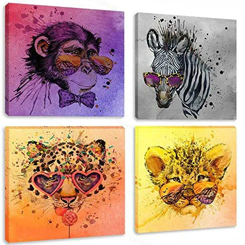 4 Панель Wall Art птица черный Какаду Темно-синие попугай мультфильм животных