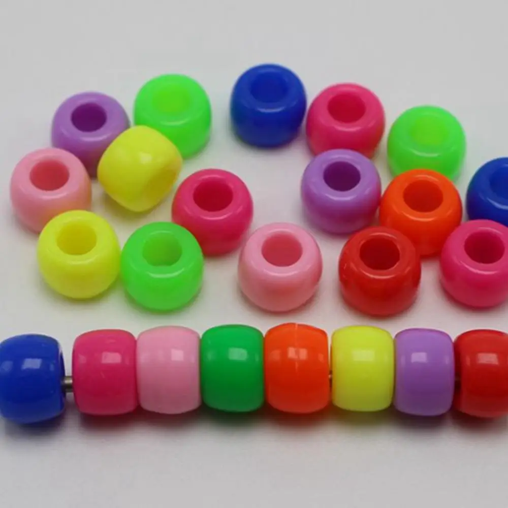 

200 Mixed Colour Acrylic Barrel Pony Beads 9X6mm for Kids Craft Kandi Bracelet
