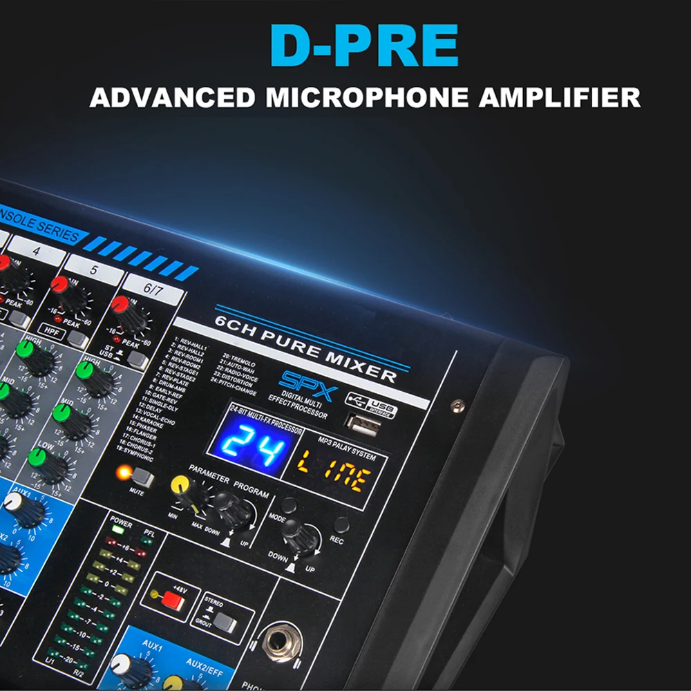 Профессиональный звуковой микшер 6-канальный диджейский миксер консоль с DSP