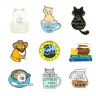 Пользовательский кошки-пуссчино, котенок, цвет кофе и книги, Значки для сумок, одежды, лацканы, булавки, животные, ювелирные изделия, подарки для друзей