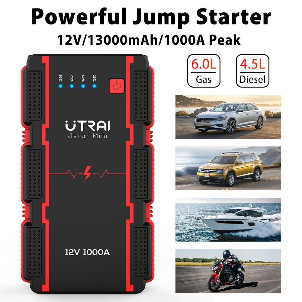 utrai 1000a car jump starter 13000mah power bank portable emergency starter auto car battery booster mini starting device free global shipping