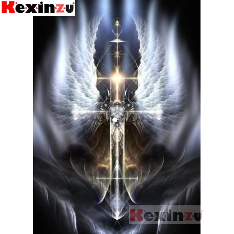 Фото Kexinzu Полный 5D DIY квадратный / круглый алмазная живопись "Крылатый меч" 3D вышивка крестом Мозаика diamondpainting Подарок K@88886.