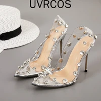 2022 clear pvc transparent pumps sandals heel stilettos high heels pointed toes womens party shoes nightclub party pump