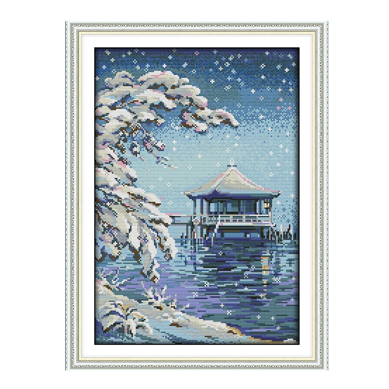 

Картина Joy Sunday Pavilion в воде, украшение для дома, печать в китайском стиле, вышивка крестиком, вязание, печать тканей