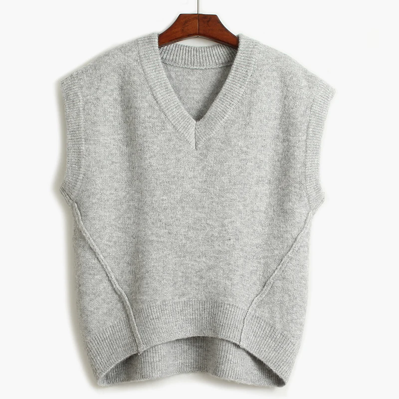 

SuperAen 2021 Осенняя однотонная свободная универсальная куртка с v-образным вырезом без рукавов, Повседневный свитер, жилет для женщин