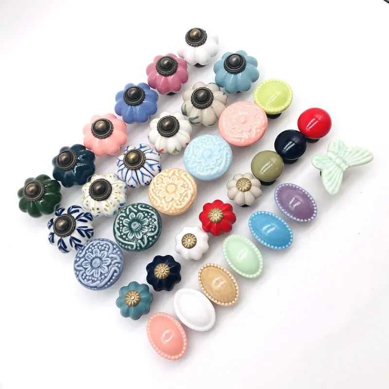 Мульти красочные ручной работы Керамические ручки для шкафчиков сплав Винтаж