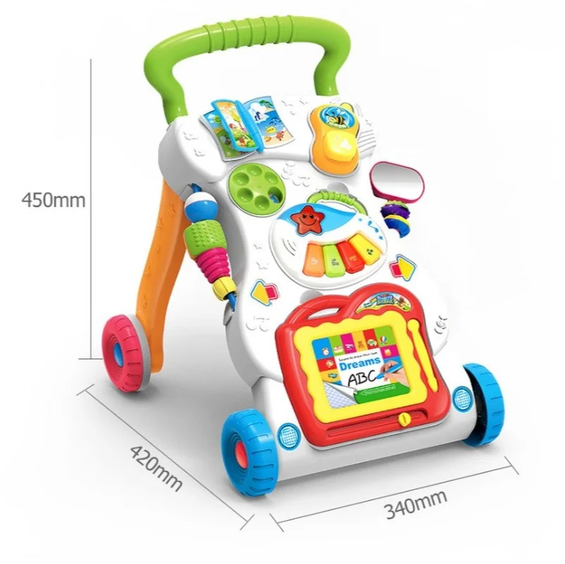 

Cartoon baby walker trolley children baby multifunctional with music adjustable speed walker toy without battery