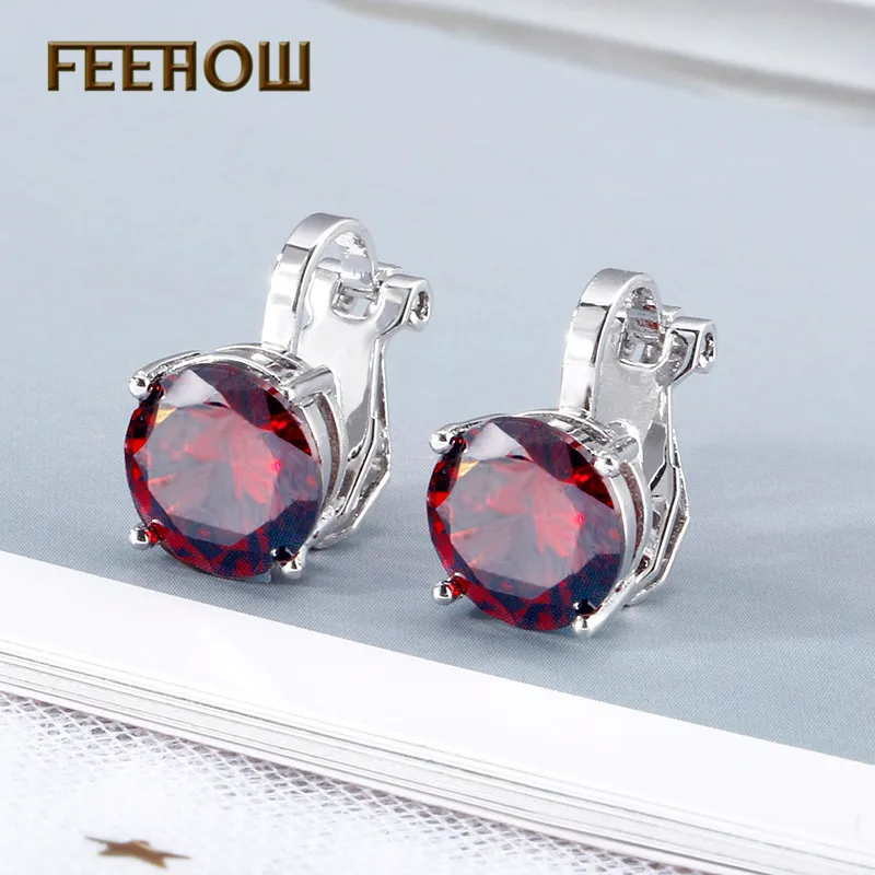 Женские круглые серьги клипсы с фианитом FEEHOW ювелирные украшения для вечеринки