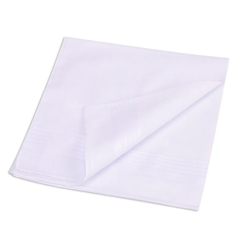 3Pcs Men Women 100% Cotton Handkerchiefs White Color Classic Hankies Jacquard Striped Pocket Square Towel DIY Painting images - 6