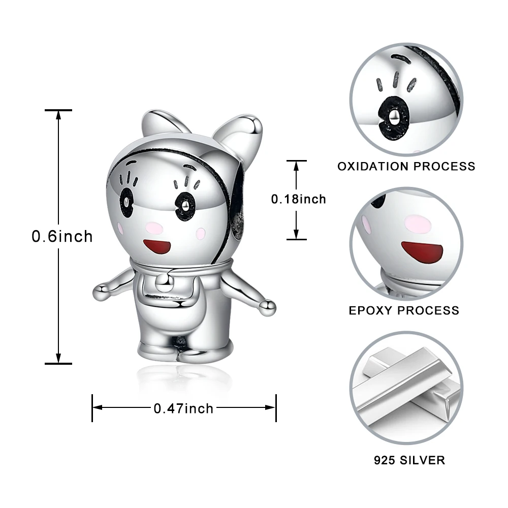 

925 Sterling Silver Robot Cat Beads Cartoons Childhood Bow girl Charms fit Original European Bracelet for Women DIY Fine Jewelry