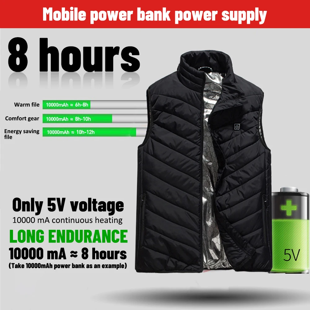 

4 Areas Heated Vest Jacket USB Men Winter Electrical Heated Jacket Outdoor Fishing Hunting Waistcoat Hiking Vest