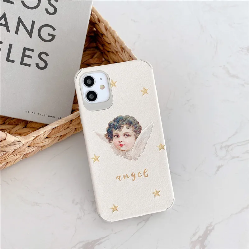 

Leather Angel Baby Silicone Soft Phone Case For iPhone 7 8 Plus 2020 SE 7Plus 8Plus X XR XS Max 11 11Pro Max Case Cover Capinha