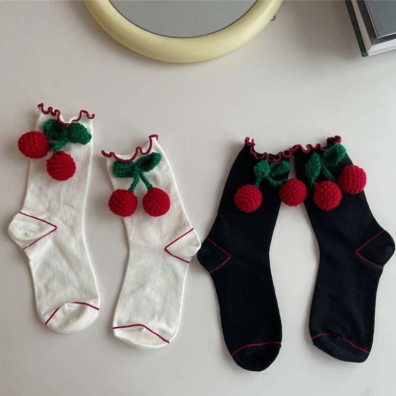 

Осенние носки для косплея в стиле "Лолита" и "Девочка", хлопковые чулки горничной, Готическая вишня, милые женские чулки в подарок