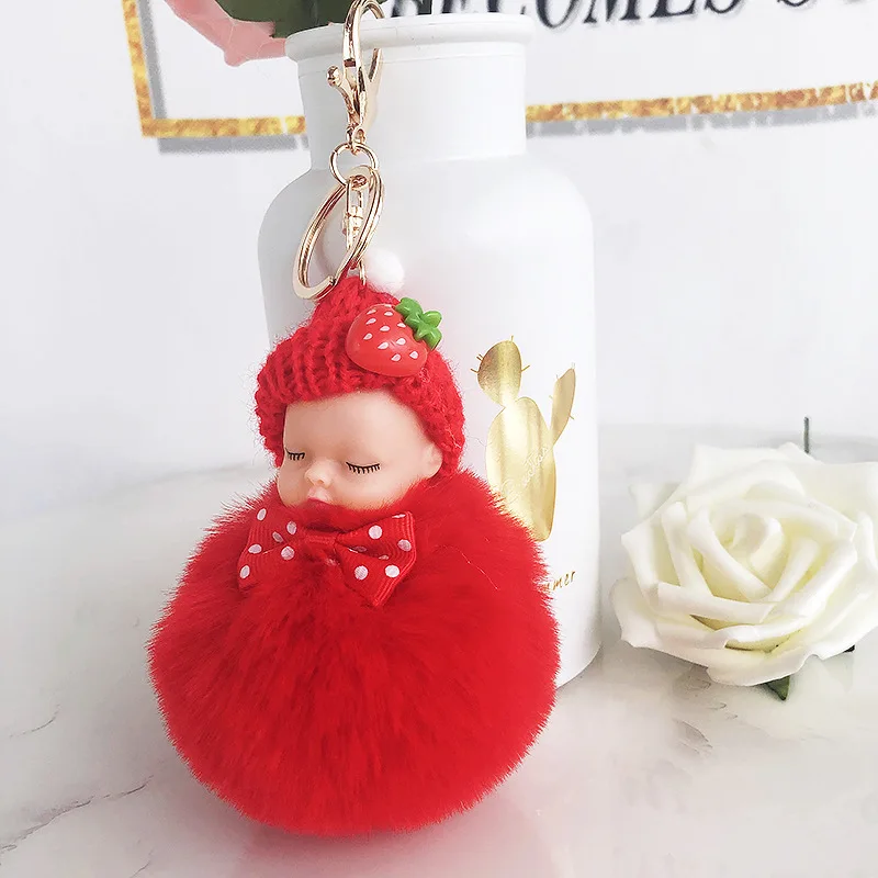 

Bow Cute Cartoon Sleeping Doll Key Ring Plush Ball Girl Ladies Bag Key Ring Jewelry Fluffy Car Key Ring Keychain Gift Wholesale