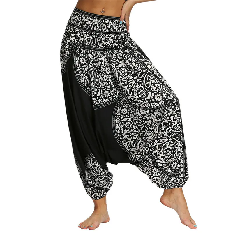 

2021 Sarouel Pantalons Boho Harem Pants Women Ethnic Print Summer Hippie Trousers Elastic High Waist Pleated Lantern Sport Pants