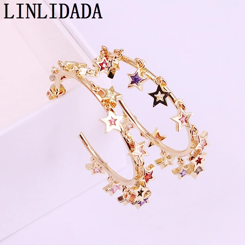 Женские серьги подвески с радужным кубическим цирконием 4 пары