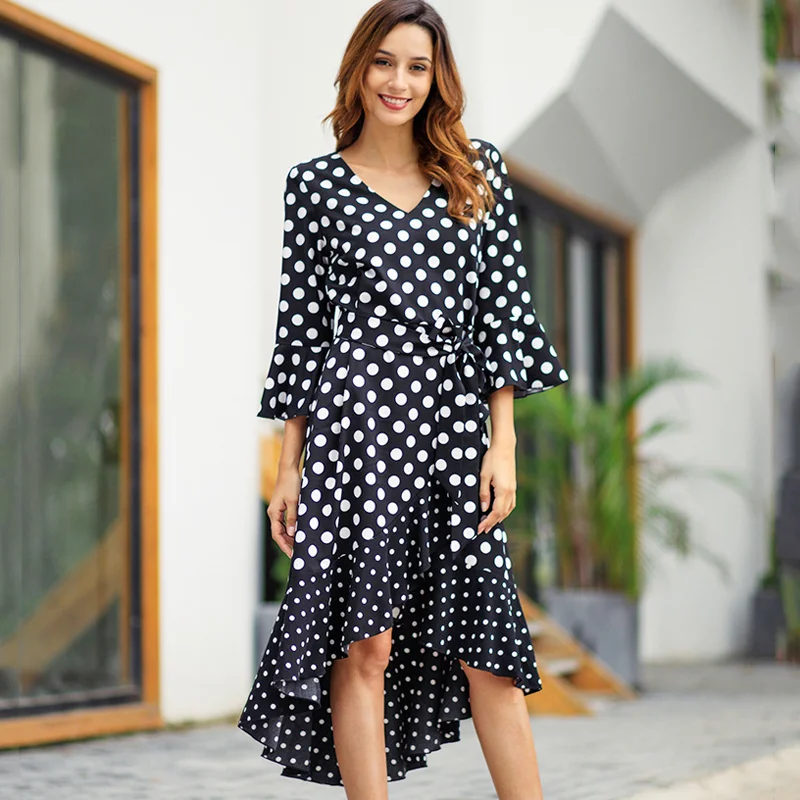 Женское платье модное в горошек с принтом длинное элегантное женское