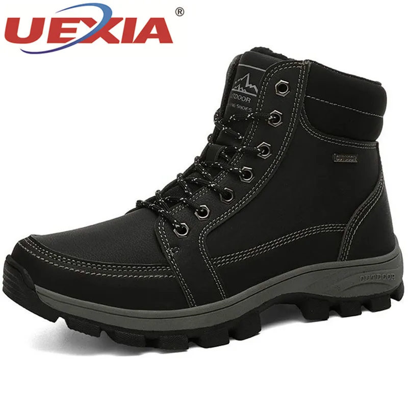 Мужские кашемировые ботинки до щиколотки UEXIA черные теплые с меховой подкладкой