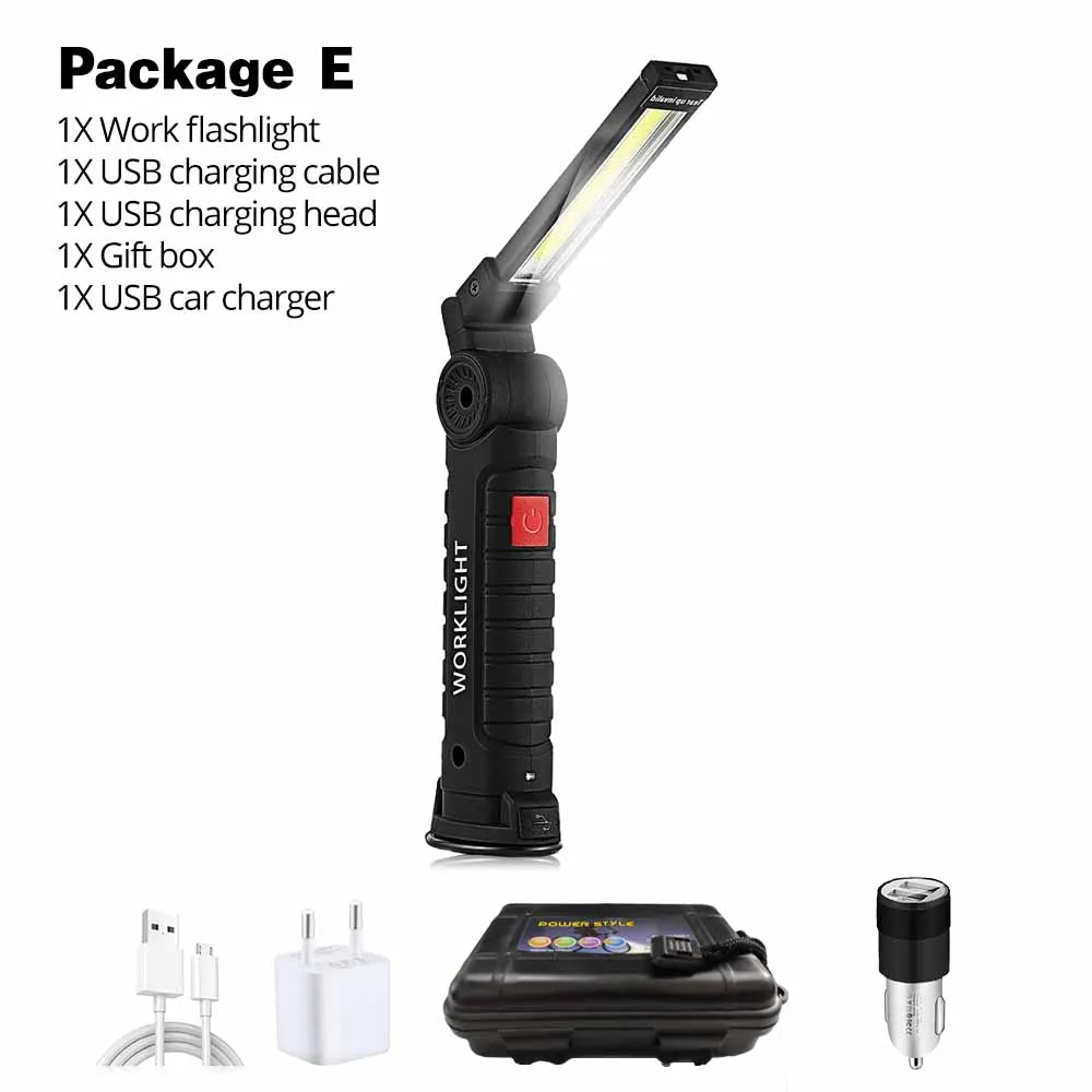 Package E Портативный 5 Режим удара фонарик факел USB Перезаряжаемые светодиодный свет Магнитная удара Lanterna крючок лампы для наружного Camping - Испускаемый цвет: Package E