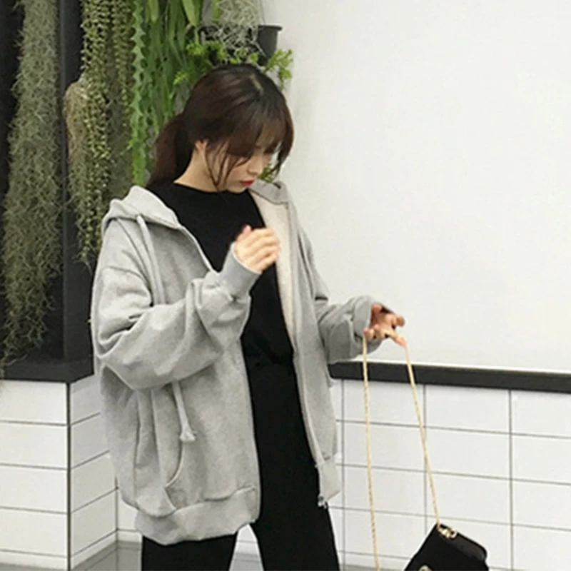 

Women Hoodie Solid Color Korean Version Loose Long Sleeve Oversized Sweatshirts Women Grey Womens Sweatshirt with A Hood Hoodies
