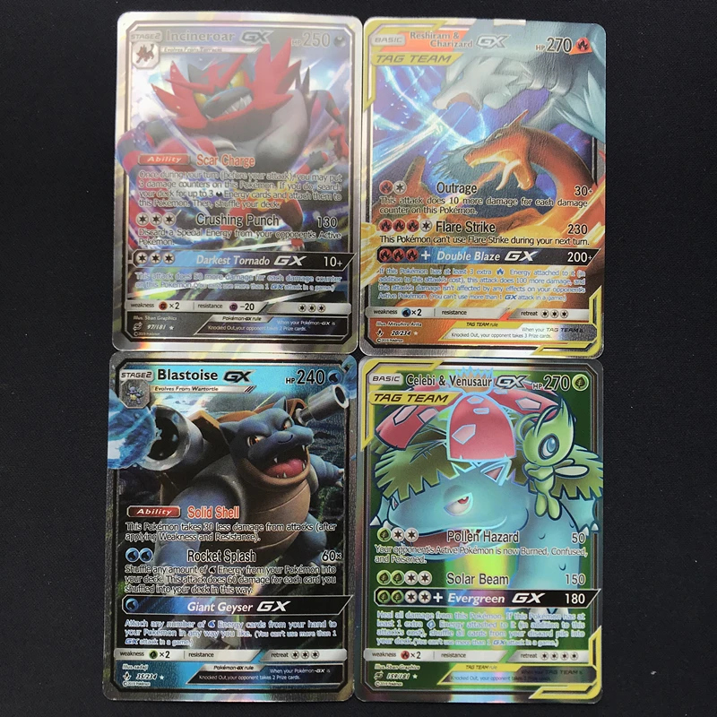 

100Pcs GX Pokemon cards TAG GX anime collection Trading card Pokemon booster shiny cards pokemon toy for kids