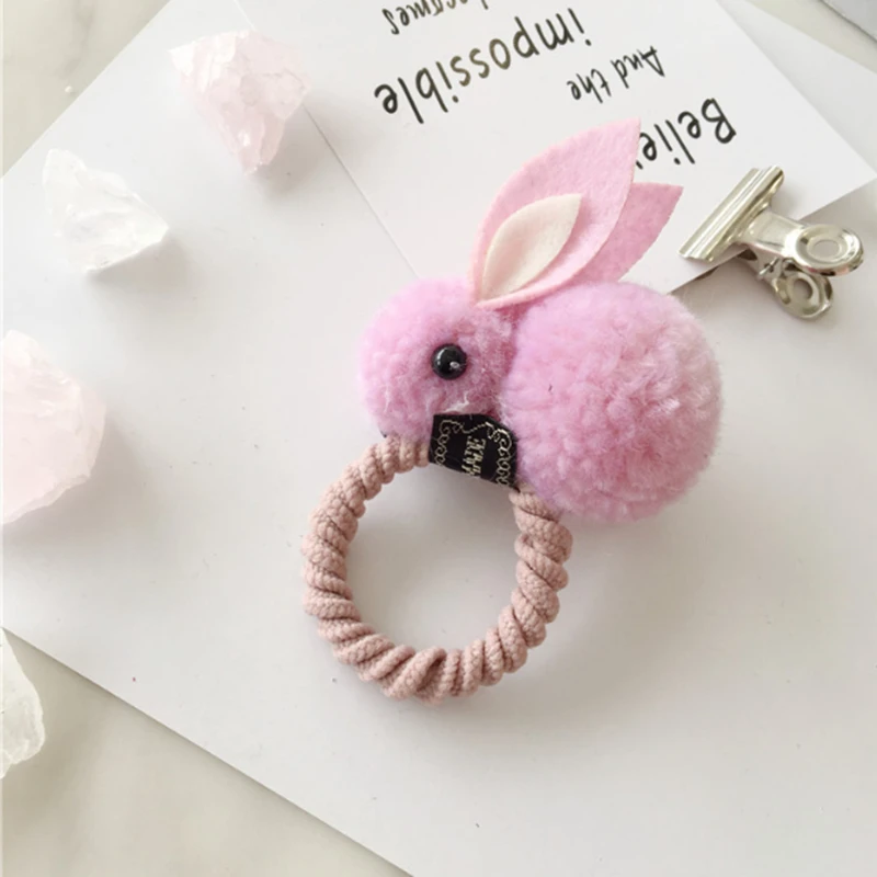 pink 1 шт. cимпатичный пушистый шарик из кроличьей шерсти с галстуком веревка Корейская версия Головные уборы Резиновая лента для волос Веревка Детские аксессуары по уходу за волосами с Лидер продаж - Цвет: pink
