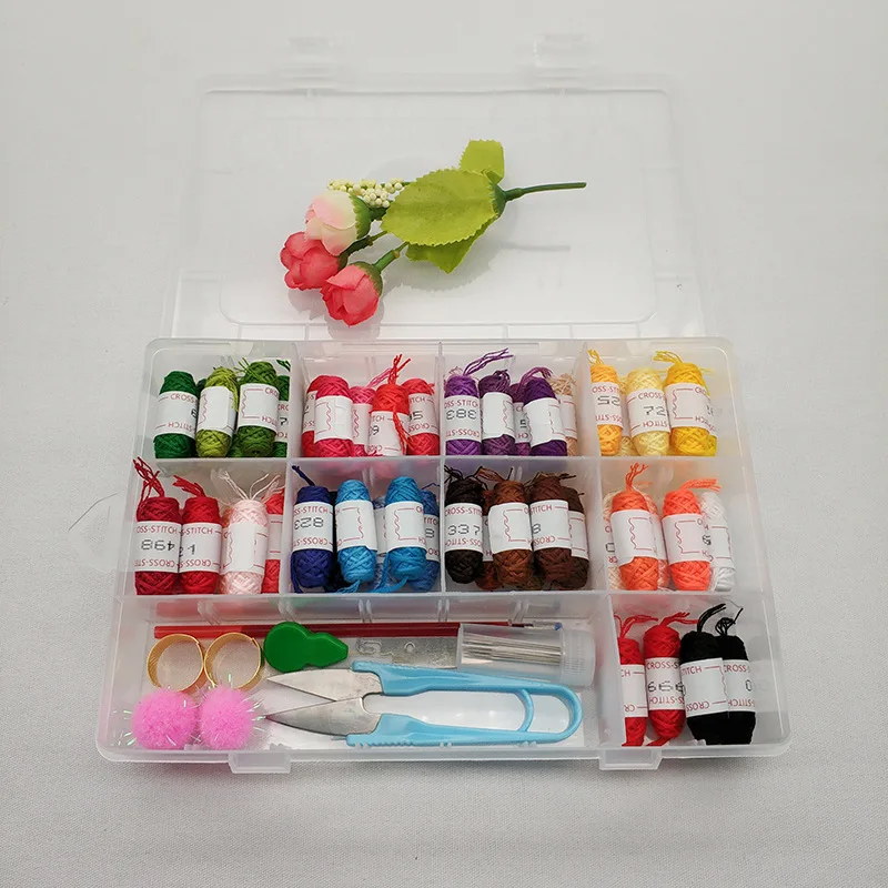

36/50 цветов, ножницы, вышивка, нить, вязание, швейный инструмент, наборы для стежков KitCross, набор для рукоделия с Threader, иглы, коробка для хранени...