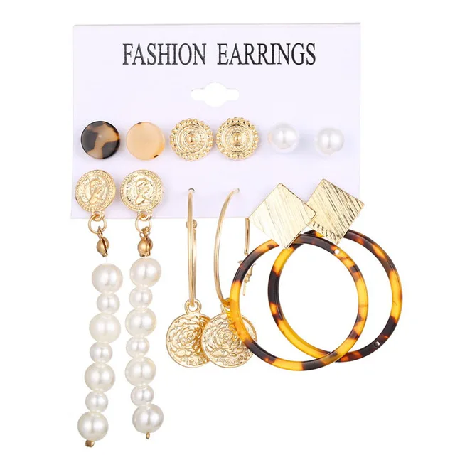 Earrings Set 23 Новые женские акриловые геометрические серьги для женщин богемные серьги Набор DIY большие серьги в виде жемчужной капли модные ювелирные изделия - Окраска металла: Earrings Set 23