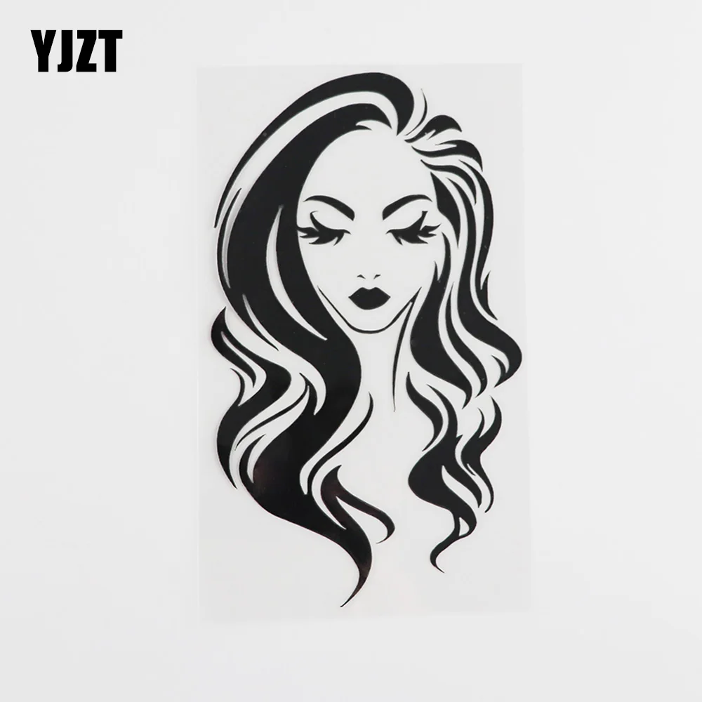 

YJZT 10.2CMX17.3CM Beauty Sexy Girl Face Long Hair Vinyl Car Sticker Black/Silver 8A-0420