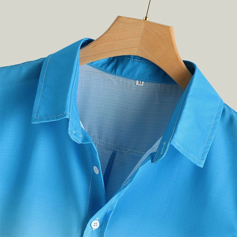 

Men's gradient loose shirt 2021 European and American hot style casual short-sleeved lapel shirt