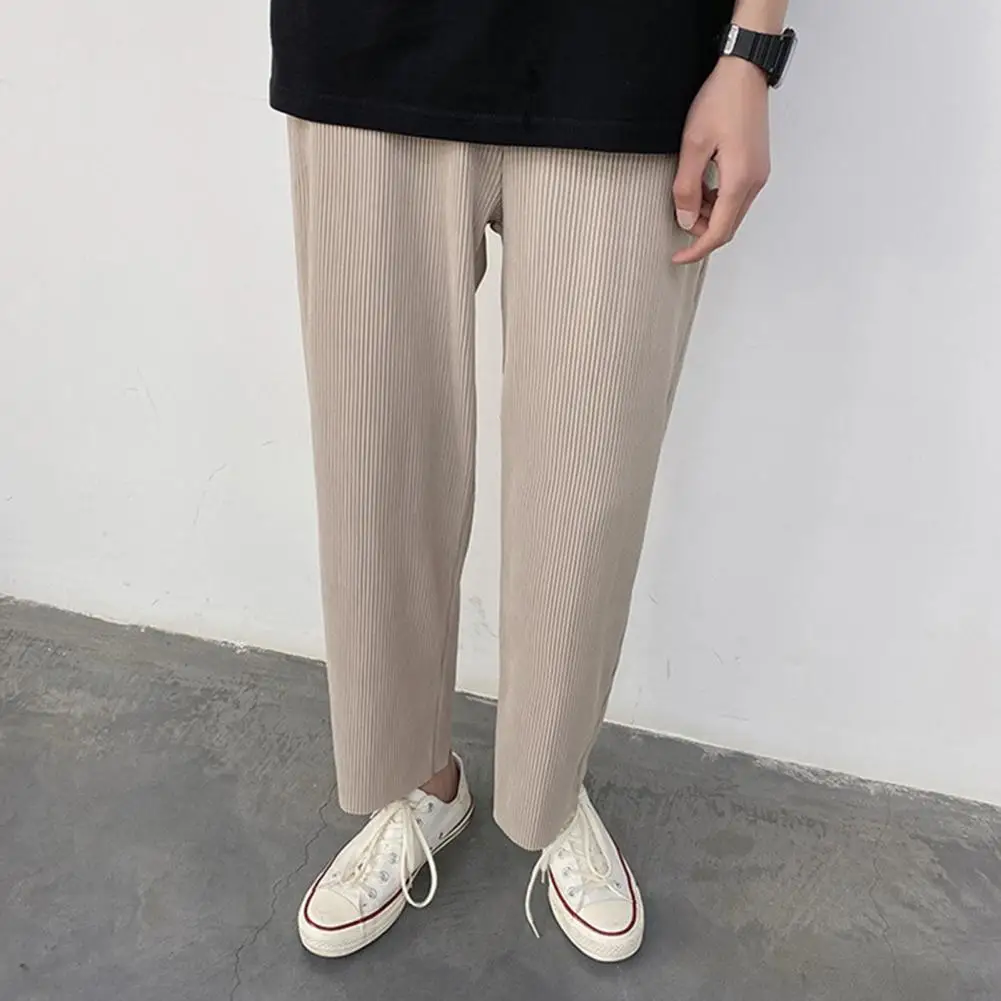 

Solid Color Spring Summer New Casual Men Pants Multi Pockets Breathable Mid Rise Wide Leg Straight Pants Streetwear